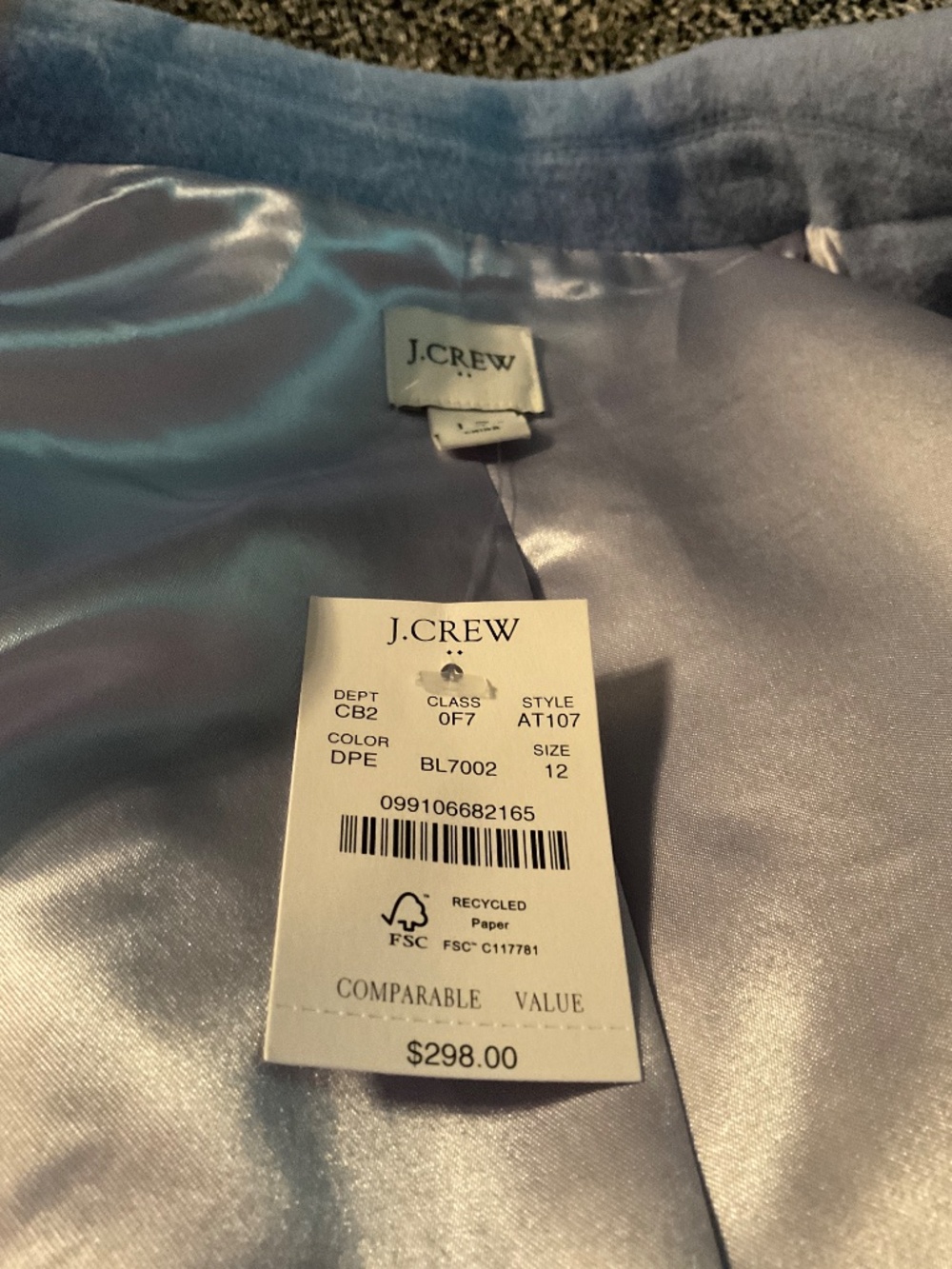 J Crew Ladies Wool Coat Size 12 in Periwinkle Blue -New with Tags - Picture 4 of 5